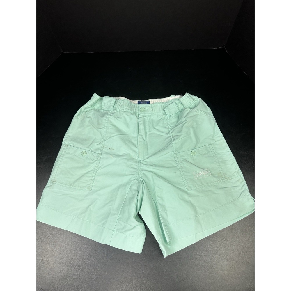 AFTCO Nylon Fishing Shorts Size 32 Long 8"inseam Seafoam Green Stains See Pics